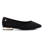 Load image into Gallery viewer, XTI Black Bedazzled Pump with a Gold Heel XW2
