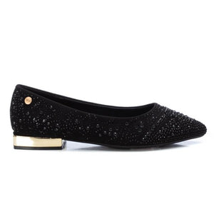 XTI Black Bedazzled Pump with a Gold Heel XW2