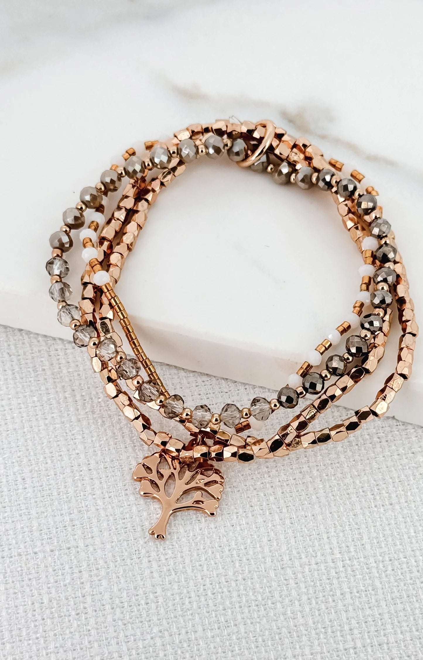 Rose Gold and taupe Multi strand beaded bangle