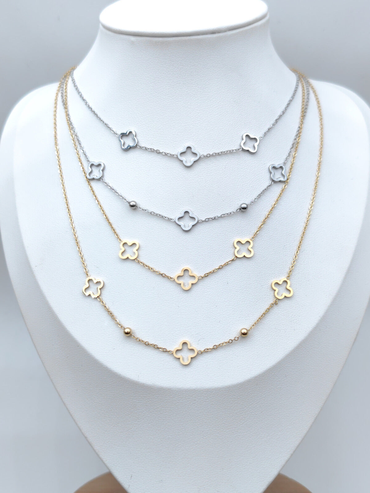 Layered Open Clover Necklace