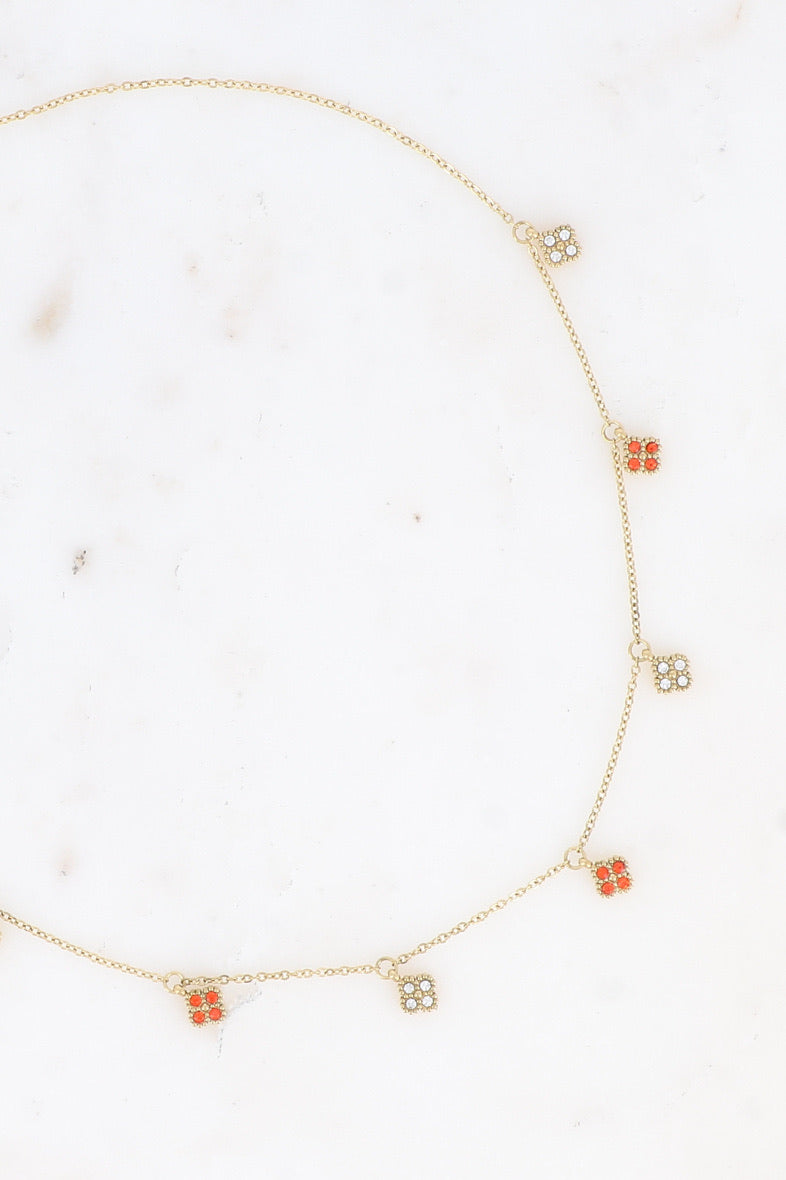 Gold Crystal Flower Charm Necklace