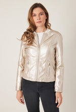 Load image into Gallery viewer, Faux gold leather jacket
