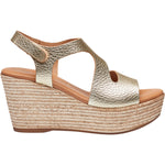 Load image into Gallery viewer, Gold leather summer wedges
