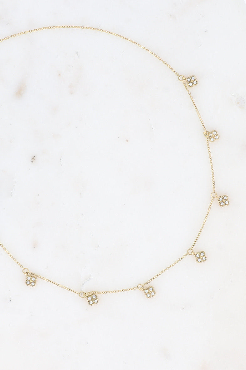 Gold Crystal Flower Charm Necklace