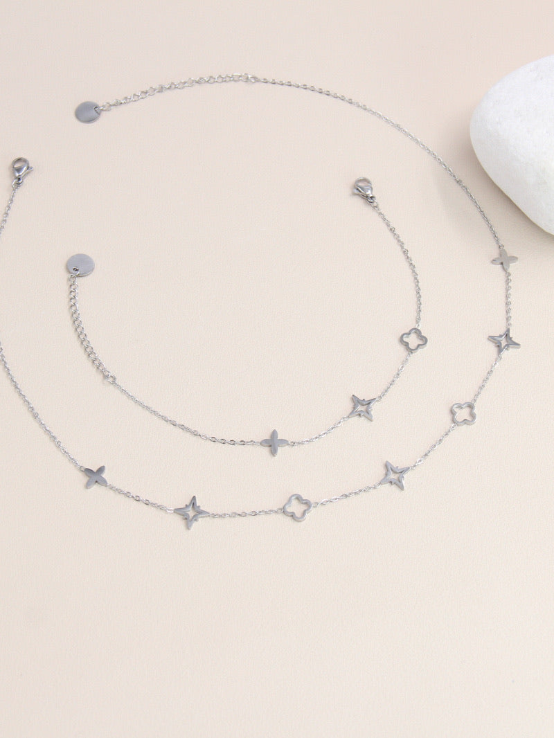 Silver Charm Necklace and Bracelet Set